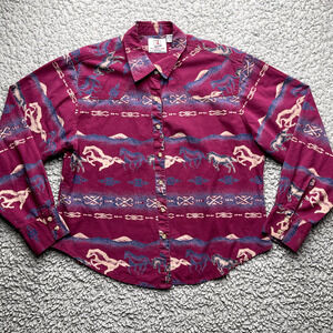 Vintage Western Horse Button Up Shirt Womens 3x fits XL Southwestern Equestrian